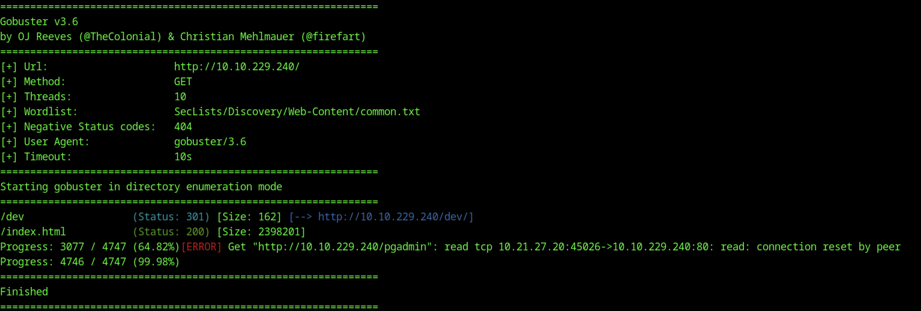 Gobuster output